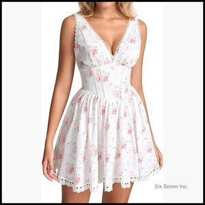 Floral Corset Mini Dress V Neck Lace Up Summer Graduation Short Dresses